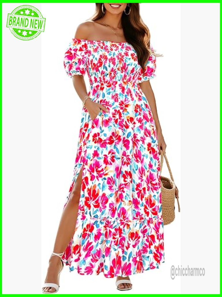 Plus Size Maxi Dress Off Shoulder Floral Lace Long Boho With Pockets